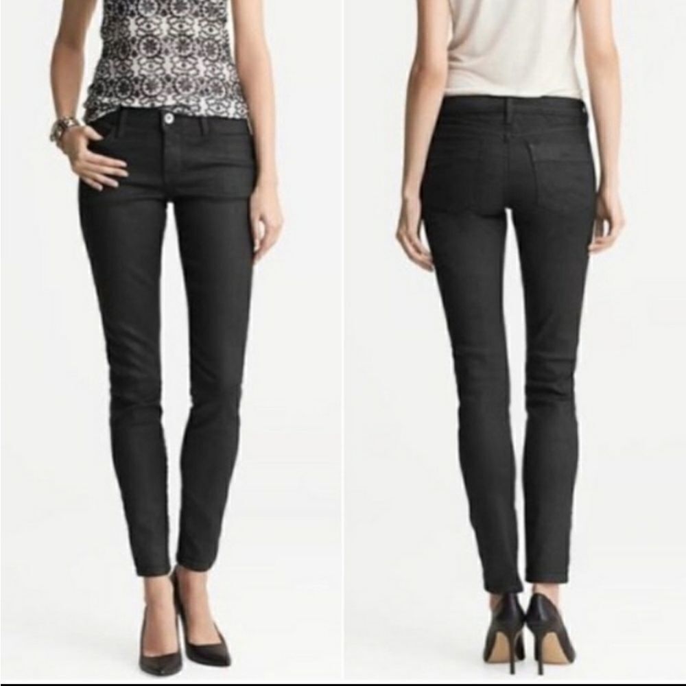 BANANA REPUBLIC‎ black pants coated shiny denim legging 28